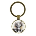 Vintage bronze kitten keychain with a cute fluffy black cat illustration charm - Antique Bronze