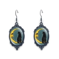 Gothic black cat and crescent moon oval drop earrings for Halloween gifts - Black Cat With Face Crescent Moon (XSWX9057-3)