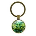 Geluk klavertje vier sleutelhanger met bronzen metalen ring en groene glazen hanger - Antiek Brons