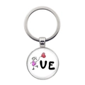 Portachiavi in metallo LOVE con bambina, palloncino a cuore rosso e ciondolo in vetro - Modello Ragazza dei Cartoni (XSWX9085-2)