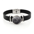 Close-up of black PU leather firefighter bracelet with Maltese Cross fire dept emblem - Fire Dept Medal Style (XSWX8679-2)