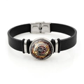 Bracelet unisexe maman pompier en cuir noir avec emblème de la croix de Malte argentée - Style Thème Firefighter Mom (XSWX8679-5)