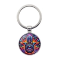 Hamsa Hand Schlüsselanhänger mit blau-violettem Muster an einem silbernen Metallring - Hand der Fatima Lila Stil (XSWX9046-1)
