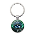 Hamsa Böser Blick Glasschlüsselanhänger mit blauem Auge und goldenen Mustermotiven - Mysteriöses Blaues Auge Stil (XSWX9046-2)