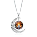 Halve maan ketting met Halloween spook en pompoen hanger aan een zilveren ketting - Spook Pompoen Bos Stijl (XSWX9142-10)