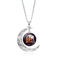 Halloween halsketting met zwarte kat pompoen en maan hanger met zilveren ketting dames - Digitale UI Gemengde Symbolen Stijl (XSWX9142-4)
