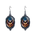Gothic oval bat silhouette earrings with colorful artistic background in black alloy - Bat Silhouette Style (XSWX9044-3)