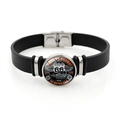 Bracelet Route 66 classique en cuir PU noir avec fermoir pression en acier inoxydable - Style Année Voiture Classique (XSWX8675-1)