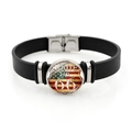 Bracelet classique Route 66 en cuir PU noir avec charme en verre drapeau américain vintage - Style Drapeau Américain Étoiles Rayures (XSWX8675-5)