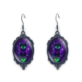 Gothic black cat and pumpkin oval earrings with vintage metal frame for Halloween - Wizard Hat Cat With Jack-O-Lantern (XSWX9057-2)