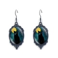 Gothic black cat oval earrings with yellow full moon pendant for Halloween gifts - Black Cat With Bright Full Moon (XSWX9057-4)