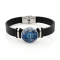 Firefighter emblem glass charm on black PU leather snap button bracelet for men and women - Fire Fighter FD Logo Style (XSWX8679-3)