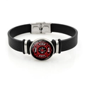 Firefighter Fire Dept symbol on black PU leather snap button bracelet for men and women - Red Fire Dept Logo Style (XSWX8679-4)