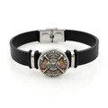 Bracelet en cuir PU noir pour pompier volontaire avec badge en métal de la croix de Malte - Style Pompier Volontaire (XSWX8679-8)