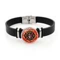 Bracelet pompier en cuir PU noir avec bouton pression logo Fire Dept rouge et orange - Style Honneur Courage Valeur (XSWX8679-11)