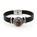 Bracelet pompiers unisexe avec lanière en cuir noir et breloque en verre de protection - Style Portrait de Pompier (XSWX8679-12)