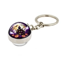 Close-up of Halloween keychain pendant with spooky house and pumpkin lantern graphics - Spooky House Ghost Bat Style (XSWX9141-7)