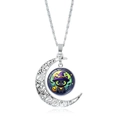 Zilveren maansikkel ketting met zwarte kat en pompoen hanger voor Halloween cadeau - Heksenhoed Zwarte Kat Stijl (XSWX9142-2)