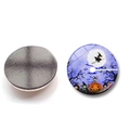25mm Halloween fridge magnet with witch and pumpkin scene on mystical purple background - Witch Riding Broom Bat Blue Purple Style (XSWX9145-11)