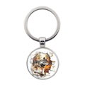 Wolf metalen sleutelhanger met cirkelvormige artistieke hanger en zilveren sleutelring - Zilver (XSWX9169-Zilver 3)