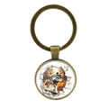 Vintage wolf sleutelhanger van bronslegering met ronde glazen hanger en bosontwerp - Antiek Brons (XSWX9169-Antiek Brons 4)