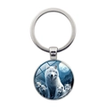Wolf familie onder de volle maan ronde metalen sleutelhanger met zilveren frame - Zilver (XSWX9169-Zilver 1)