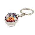 Halloween pumpkin and ghost glass cabochon keychain with shiny silver metal ring - Cute Pumpkin Little Ghost Style (XSWX9141-5)