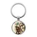Portachiavi gatto meccanico steampunk con ingranaggi vintage e anello in metallo argento - Stile Silhouette Gatto Meccanico a Ingranaggi (XSWX9174-2)