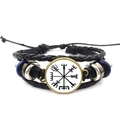 Detail of multi-layer leather bracelet with Nordic Viking compass and woven cords - Antique Bronze Viking Compass Style (XSWX4427-10)