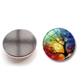 Tree of Life 30mm round glass fridge magnet showing colorful pattern and magnetic back - Style 12 (XSWX6057-12)