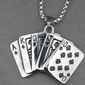 Polished silver titanium steel royal flush poker pendant necklace with box chain - Pendant With Chain As Shown