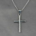 Vintage titanium steel cross necklace with box chain for men on textured grey fabric - Style C Pendant With Chain