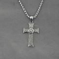 Silver titanium steel Celtic cross pendant necklace with intricate knot patterns - Style B Pendant With Chain