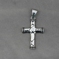 Silver titanium steel cross necklace with geometric texture and black stones for men - Style A Pendant Only (Without Chain)