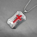 Collier vintage en acier inoxydable avec texture mosaïque et pendentif croix rouge - Pendentif Avec Chaîne Vénitienne