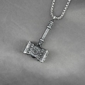 Vintage Viking Thors Hamer Mjölnir ketting met wolventotem en dikke vierkante schakelketting - Hanger Met Venetiaanse Schakel