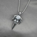 Punk style titanium steel skull pendant necklace with clear crystal on grey fabric - Pendant with Box Chain