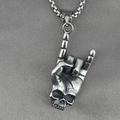Collier punk en acier inoxydable avec pendentif signe de main rock et crâne argent - Pendentif avec Chaîne Box