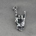 Pendentif punk rock en acier inoxydable avec crâne et geste de la main I Love You - Pendentif Seul (Sans Chaîne)