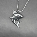 Retro shark pendant necklace for men in silver titanium steel with a classic box chain - Pendant With Box Chain
