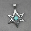 Vintage-Anhänger aus Edelstahl mit Hexagramm und eingelegtem Türkisstein für Herren - Nur Anhänger (Ohne Kette)