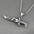 Gothic style stainless steel skull dagger pendant necklace with vintage silver finish chain - Pendant + Matching Chain
