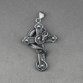 Gothic dragon wrapped around a skull cross pendant in vintage stainless steel finish - Pendant Only (No Chain)