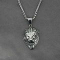 Collar con colgante de cabeza de león vintage y cadena de perlas cuadradas para hombres - Colgante de Cabeza de León de Acero Único (Sin Cadena)