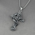 Gothic silver dragon cross necklace with skull pendant on grey textured background - Pendant + Chain Set