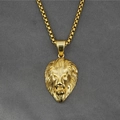 Collar de lujo con colgante de cabeza de león dorado para hombre y cadena tipo box - Collar Colgante Cabeza de León Dorado Y Cadena de Caja