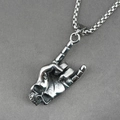 Punk rock titanium steel necklace with a creative skull hand gesture pendant for men and women - Necklace Set (With Box Chain) / Antique Silver