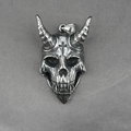 Gothic skull pendant with devil horns and cross relief in oxidized stainless steel - Demon Skull Pendant Only (Without Chain)