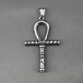 Pendentif croix Ankh en argent avec gravure Œil d'Horus et texture en acier martelé - Pendentif uniquement (Sans chaîne)