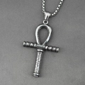 Collier croix Ankh argenté rétro pour homme en acier inoxydable avec reliefs fins - Pendentif + Chaîne Assortie